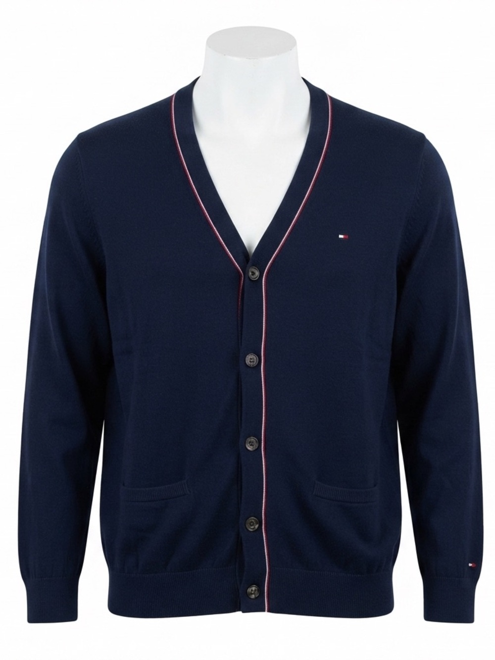Tommy Hilfiger Navy Tipped Cardigan Sweater Men's XXL Preppy Button Front